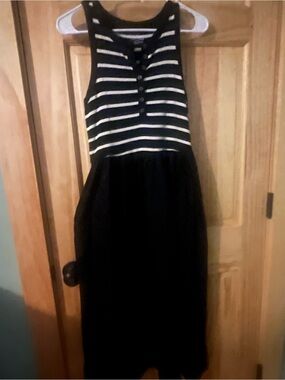 Time and Tru Black Maxi Dress with White Striped Tank Bodice